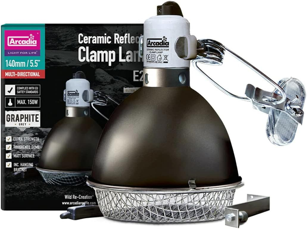 Arcadia Graphite Ceramic Reflector Clamp Lamp with Ceramic Holder, Small 140mm / 5.5"